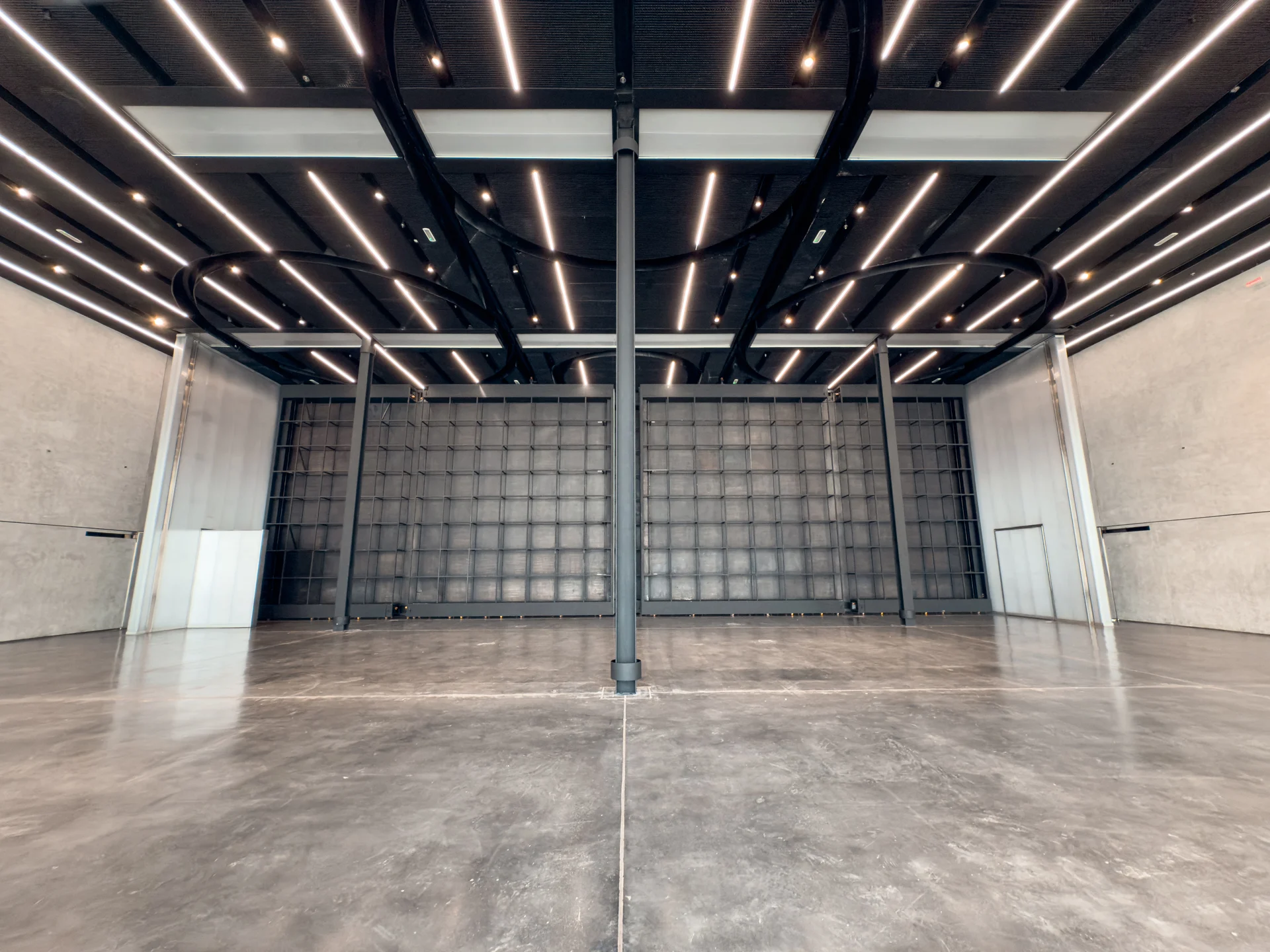 Wide industrial event hall at Alserkal Avenue