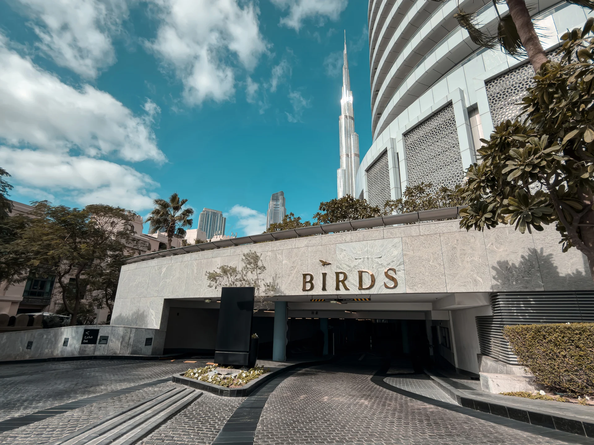 Exterior entrance for BIRDS Dubai at Address Downtown.