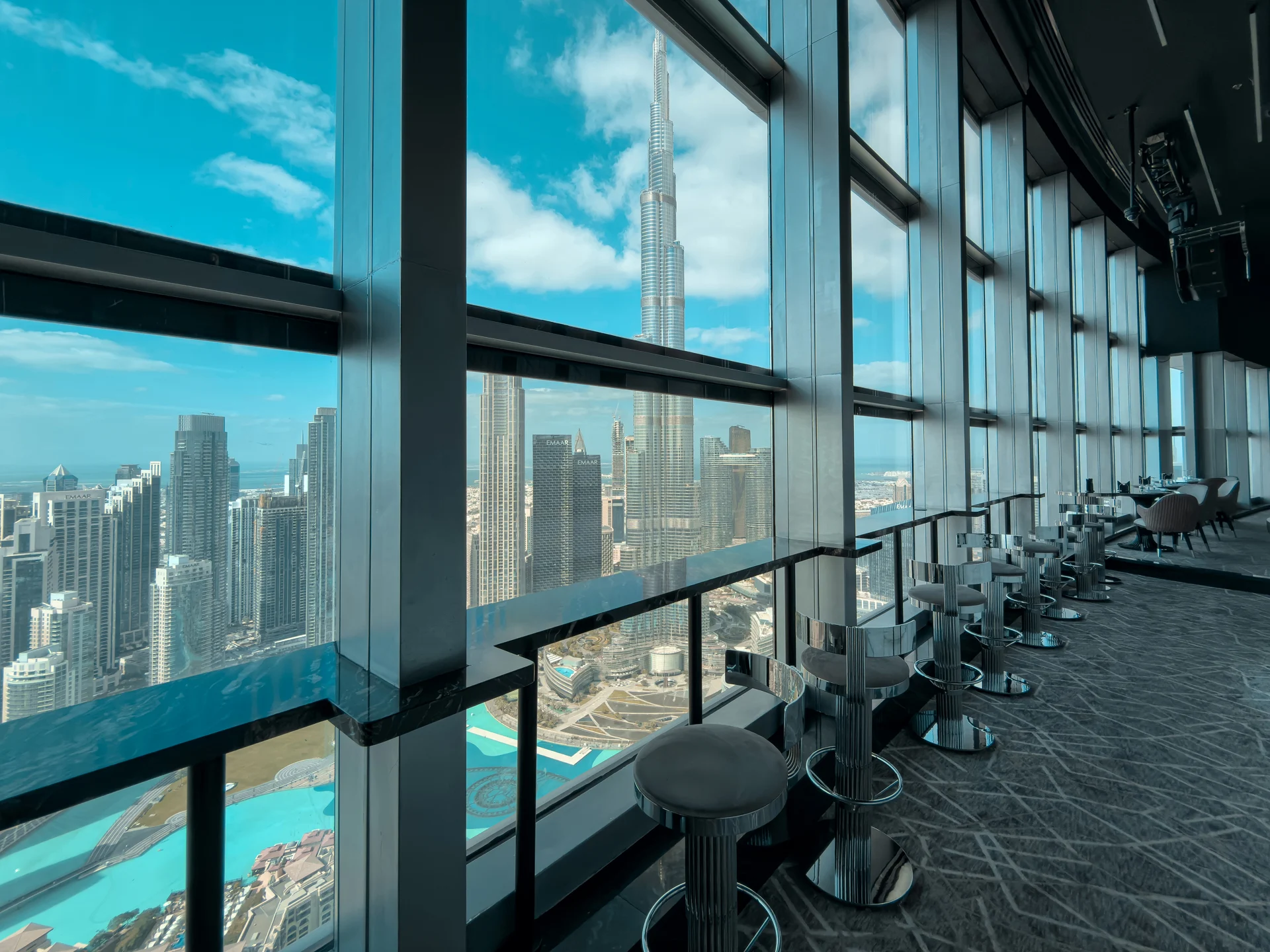 BIRDS Dubai bar overlooking the Downtown skyline.