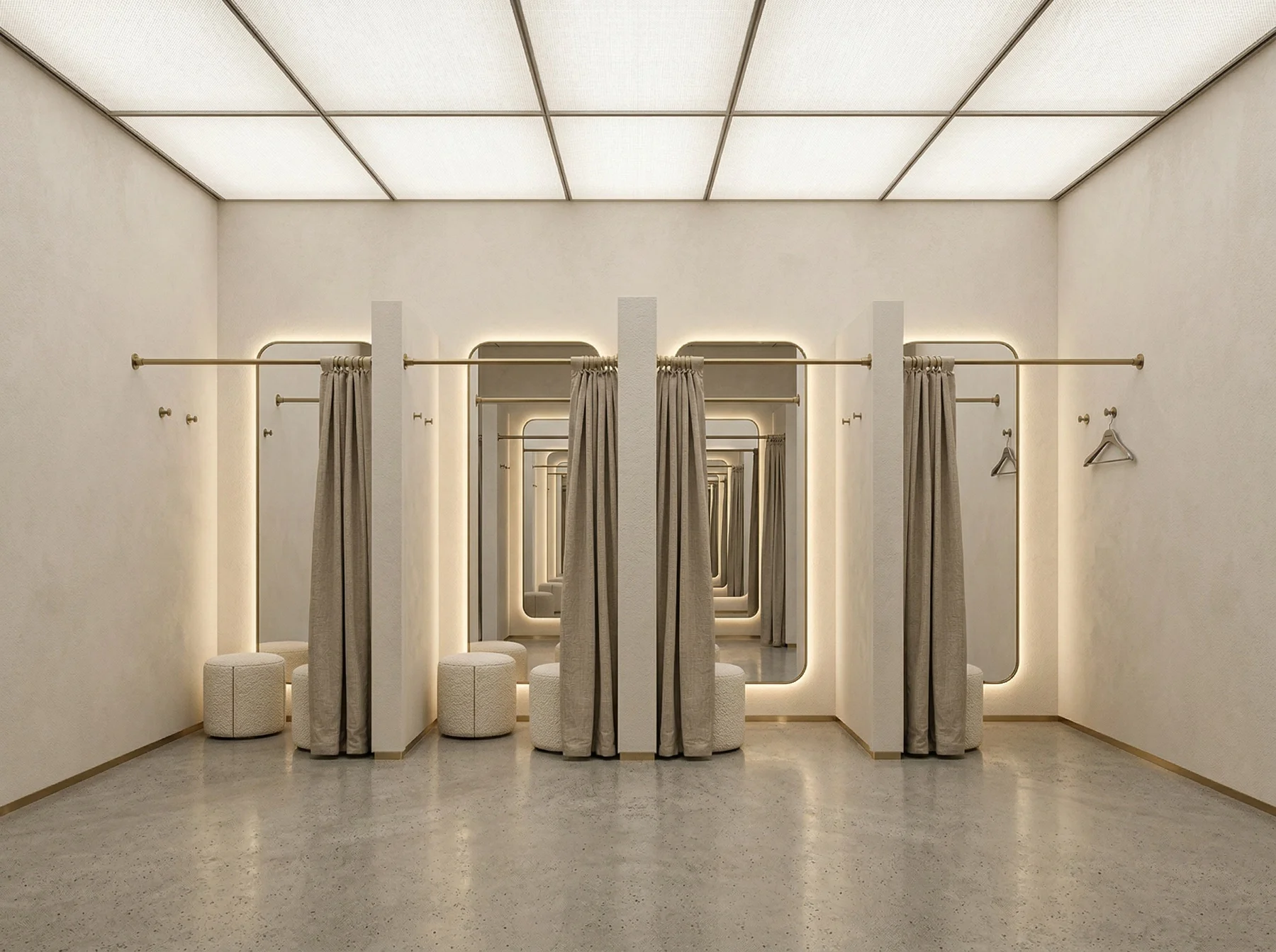 Shopping center fitting room interior
